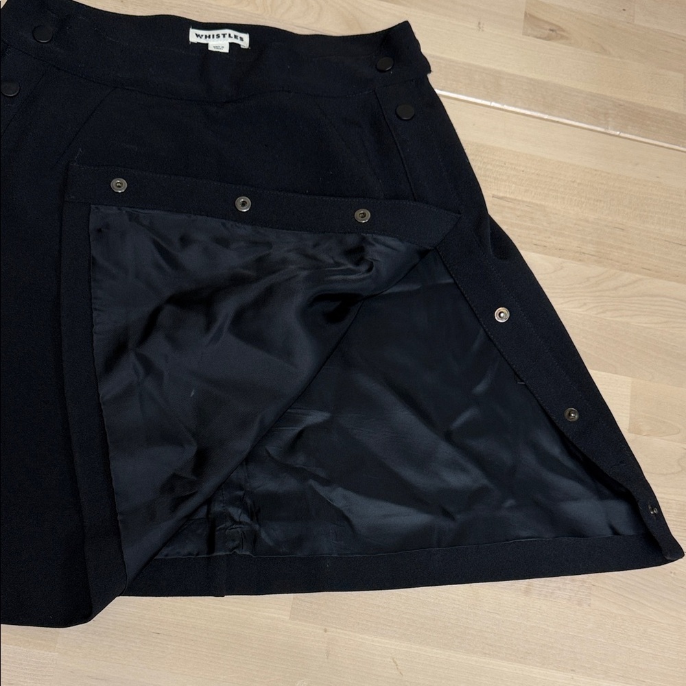 Whistles Classic Black A-Line Skirt with Side Buttons - Picture 6 of 7